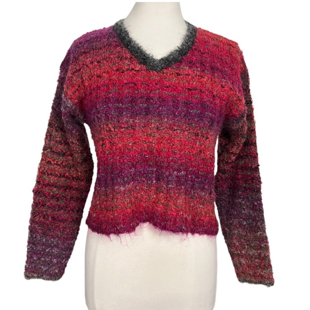 VTG Gilmore Girls 90s Y2K Chunky Mohair Blend Multicolor Ombre V-Neck Sweater